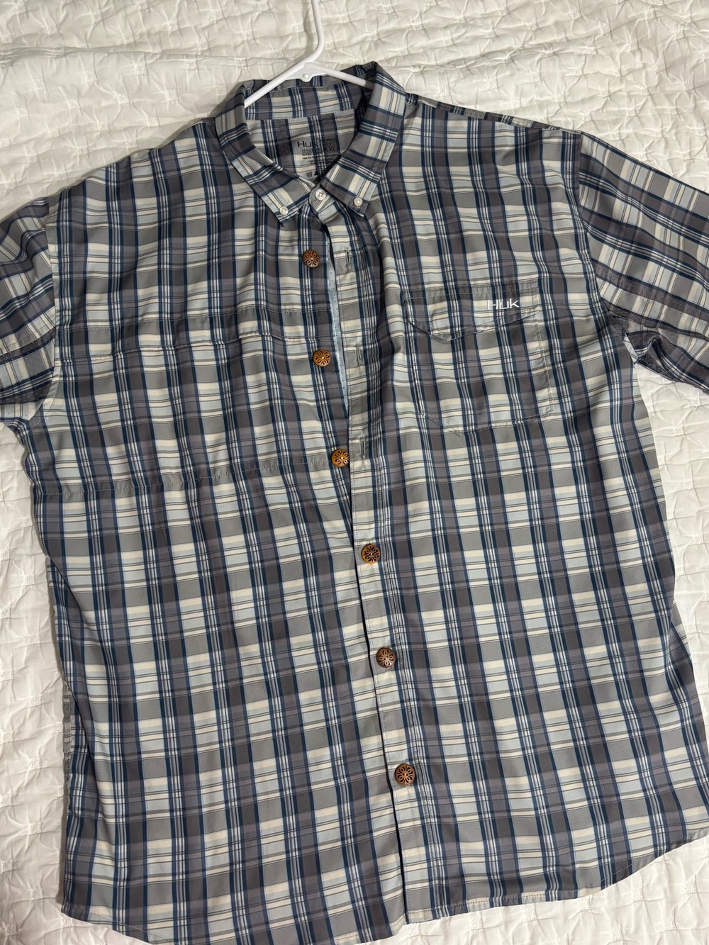 Huk Men’s Short-Sleeve Plaid Button-Down Shirt - Blue & Gray